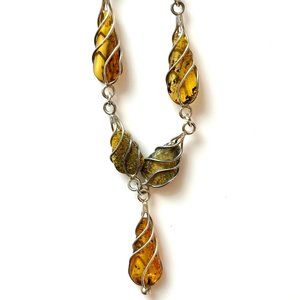 Natural Baltic Multicolor Amber Necklace in 925 Sterling Silver New